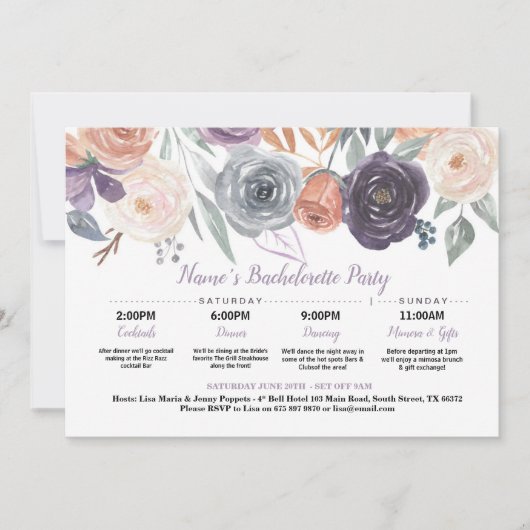 ブライダルシャワー旅程秋ピーチパープルクリーム 招待状 (正面)