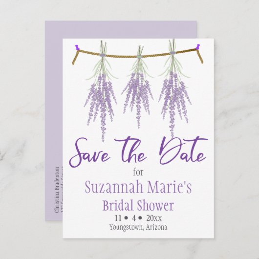 ブライダルシャワー日付の保存ドライラベンダーバンドルA 案内ポストカード (正面/裏面)