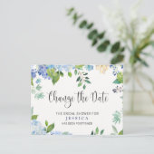 ブライダルシャワー日付の変更ブルーアジサイ ポストカード (スタンド正面)