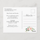 ブライダルシャワー日付の変更赤面ピンクの花 ポストカード (裏面)