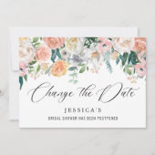 ブライダルシャワー日付の変更赤面ピンクの花 招待状 (正面)