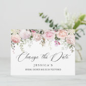 ブライダルシャワー日付の変更赤面ピンクの花 招待状 (スタンド正面)