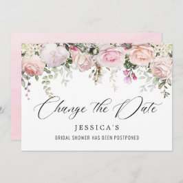 ブライダルシャワー日付の変更赤面ピンクの花 招待状