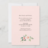 ブライダルシャワー日付の変更赤面ピンクの花 招待状 (裏面)