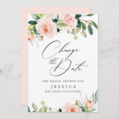 ブライダルシャワー日付の変更赤面ピンクの花 招待状 (正面/裏面)