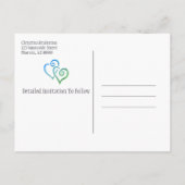 ブライダルシャワー日付を保存する青い緑のハート 案内ポストカード (裏面)