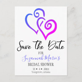 ブライダルシャワー日付を保存ピンクブルーハート 案内ポストカード