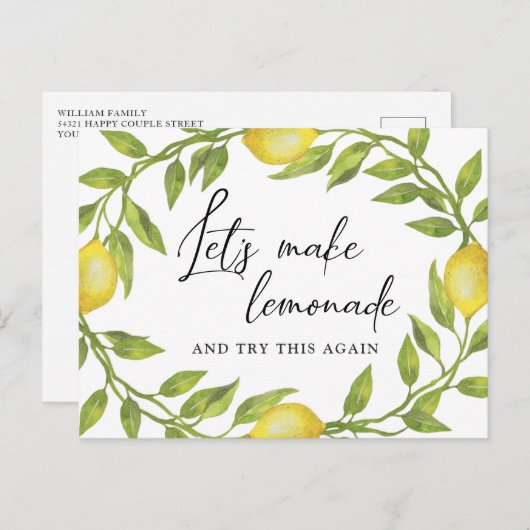 ブライダルシャワー日付を変更するレモン緑 ポストカード (正面/裏面)