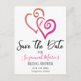 ブライダルシャワー日付オレンジピンクのハートを保存 案内ポストカード