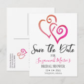 ブライダルシャワー日付オレンジピンクのハートを保存 案内ポストカード (正面/裏面)