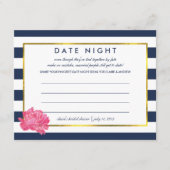 ブライダルシャワー日付ナイトカード |ネイビーストライプ牡丹 アドバイスカード (正面)