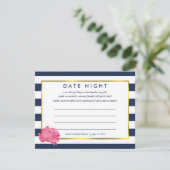 ブライダルシャワー日付ナイトカード |ネイビーストライプ牡丹 アドバイスカード (スタンド正面)