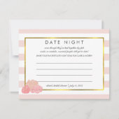 ブライダルシャワー日付ナイトカード |ピンクのストライプ牡丹 招待状 (正面)