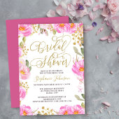 ブライダルシャワー書道ピンクと金ゴールドフローラ 招待状
