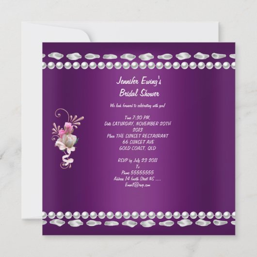 ブライダルシャワー梅ピンク結婚の花 招待状 (裏面)