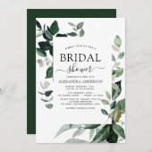 ブライダルシャワー植物性の緑の葉 招待状 (正面/裏面)