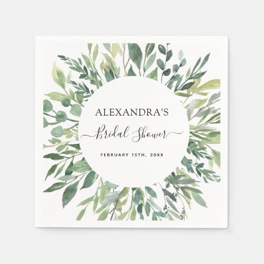 ブライダルシャワー植物緑色水彩色 スタンダードカクテルナプキン (正面)