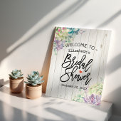 ブライダルシャワー歓迎の多肉植物素朴木材 ポスター