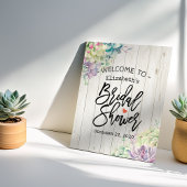 ブライダルシャワー歓迎の多肉植物素朴木材 ポスター