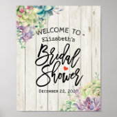 ブライダルシャワー歓迎の多肉植物素朴木材 ポスター (正面)