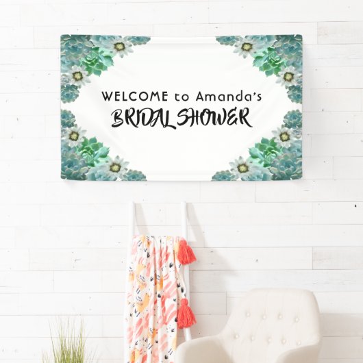 ブライダルシャワー歓迎の白い緑の多肉類 横断幕 (インサイチュ)