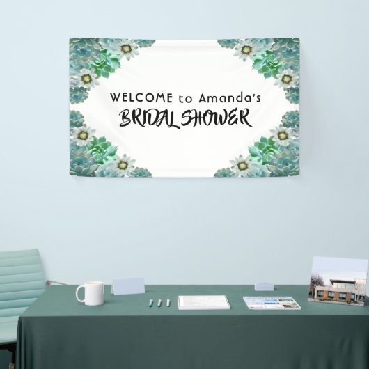 ブライダルシャワー歓迎の白い緑の多肉類 横断幕 (トレードショー)