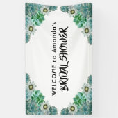 ブライダルシャワー歓迎の白い緑の多肉類 横断幕 (縦)