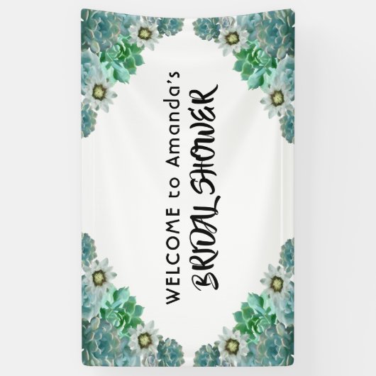 ブライダルシャワー歓迎の白い緑の多肉類 横断幕 (縦)