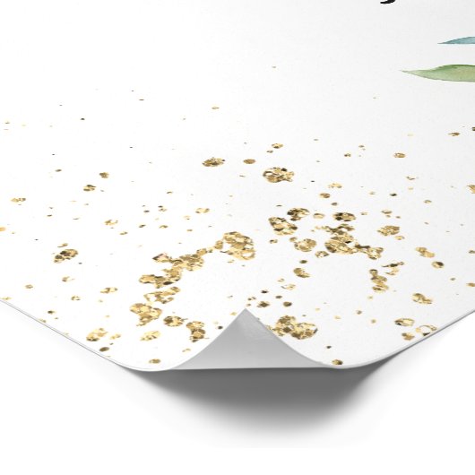 ブライダルシャワー歓迎サインフローラエレガント大 ポスター (角)