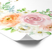 ブライダルシャワー歓迎サイン |パステルフラワーズ金ゴールド ポスター (角)