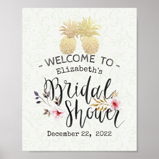 ブライダルシャワー歓迎モダン金ゴールドパイナップルカップル ポスター (正面)