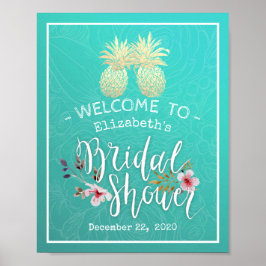 ブライダルシャワー歓迎モダン金ゴールドパイナップルカップル ポスター