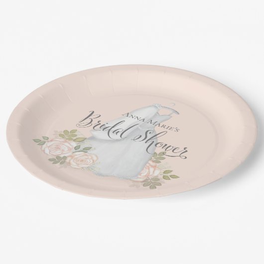ブライダルシャワー水彩エレガントモダンフローラ ペーパープレート (アングル)