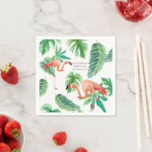 ブライダルシャワー水彩ピンクフラミンゴ葉 スタンダードカクテルナプキン (インサイチュ)