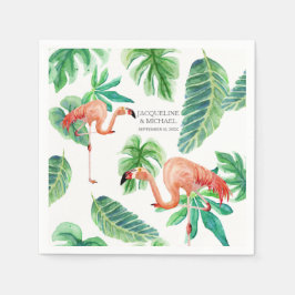 ブライダルシャワー水彩ピンクフラミンゴ葉 スタンダードカクテルナプキン