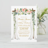 ブライダルシャワー水彩ピンクフローラキャノピー金ゴールド 招待状 (スタンド正面)