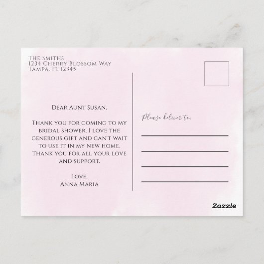 ブライダルシャワー水彩フローラさくらんぼ花 ポストカード (裏面)