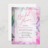 ブライダルシャワー水彩フローラピンクパープル牡丹 インビテーションポストカード (正面/裏面)