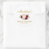 ブライダルシャワー水彩フローラブルゴーニュ金ゴールド ラウンドシール (バッグ)