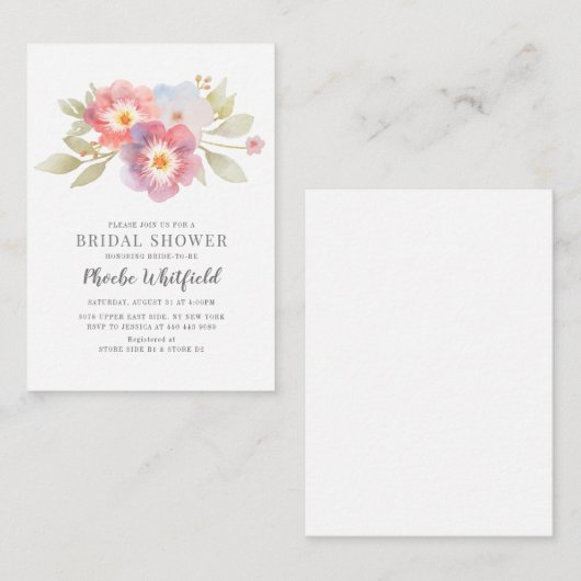 ブライダルシャワー水彩フローラモダン植物学 ノートカード (正面/裏面)