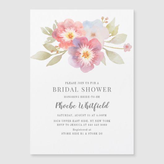 ブライダルシャワー水彩フローラモダン植物学 マグネット招待状 (正面)