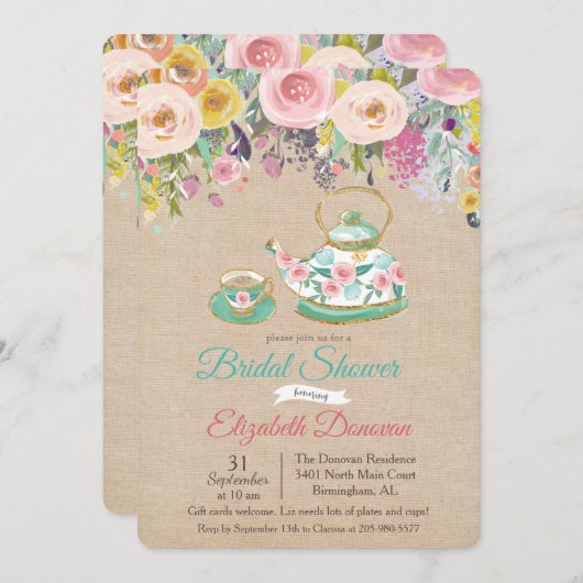 ブライダルシャワー水彩フローラ招待状 招待状 (正面/裏面)