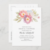 ブライダルシャワー水彩フローラ素朴 モダン インビテーションポストカード (正面/裏面)