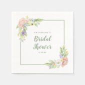 ブライダルシャワー水彩フローラ蝶紙 スタンダードカクテルナプキン (正面)