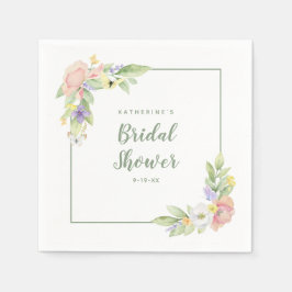ブライダルシャワー水彩フローラ蝶紙 スタンダードカクテルナプキン
