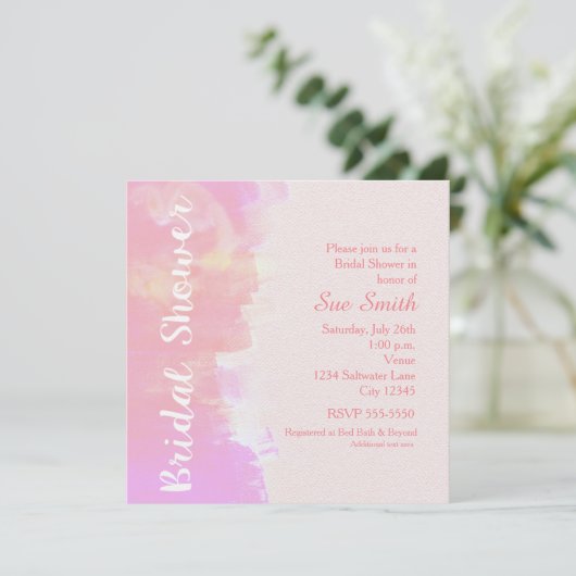 ブライダルシャワー水彩熱帯ピンク招待状 招待状 (スタンド正面)