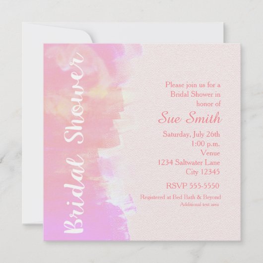 ブライダルシャワー水彩熱帯ピンク招待状 招待状 (正面)