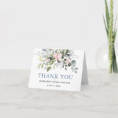 ブライダルシャワー水彩緑がかったピンクほこりっぽいブルー サンキューカード (正面)