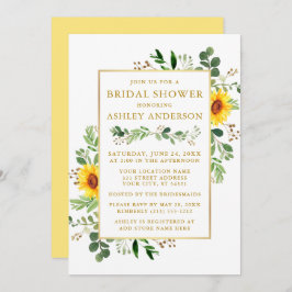 ブライダルシャワー水彩緑のヒマワリ金ゴールド 招待状