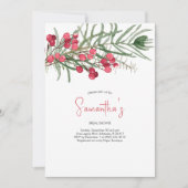 ブライダルシャワー水色の常緑樹と赤い果実 招待状 (正面)